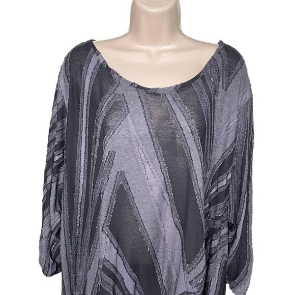 Simply Vera Woman Frayed Edge Strip Blouse Handkerchief Hem Dress Plus Size 3X u - Picture 2 of 8